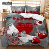 Festival Duvet Cover Set Valentine's Day Print Bedding Set Couple Romantic Polyester Quilt Cover for Lover Full Queen King Size