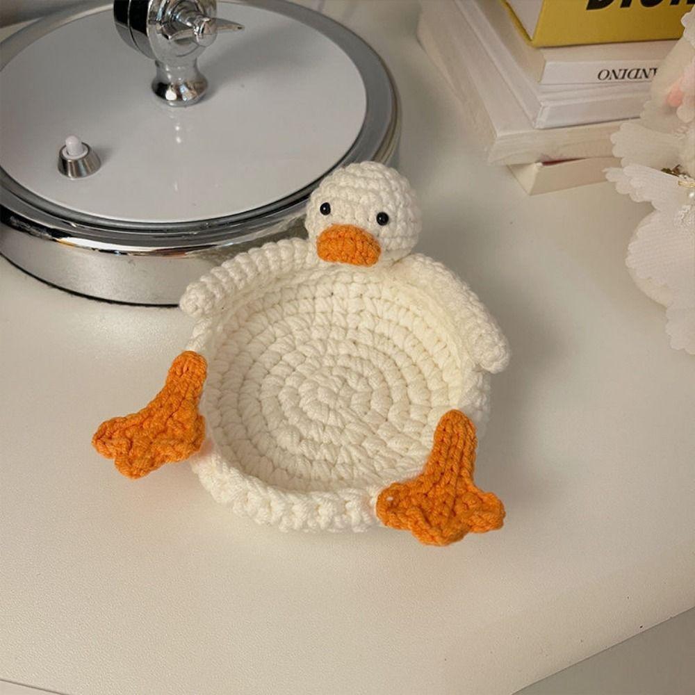 Heat-resistant Duck Crochet Coasters Table Protection Handmade Animal Cup Mat Reusable Absorbent Woven Water Cup Pad Tabletop