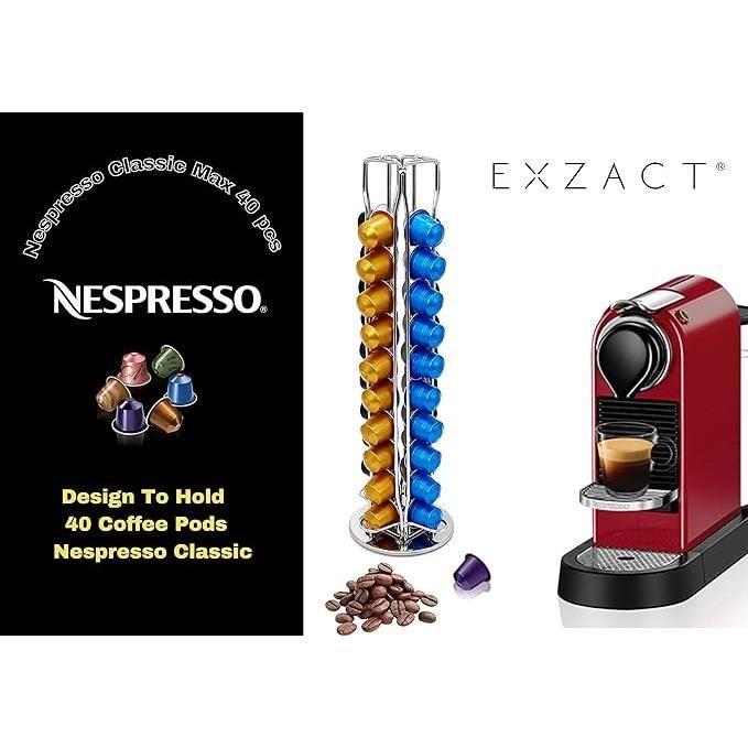 EXZACT Porte-Capsules de Café Compatible avec Nespresso (40 x capsules) - Support Rotatif - Argenté