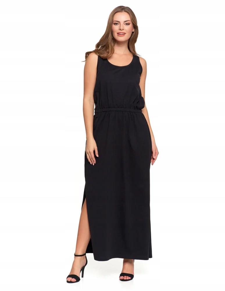 Women's Maxi Cotton Dress Comfortable with Side Slit Loose MORAJ L BLACK