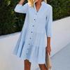 Платье-рубашка Yousheng на пуговицах для женщин, повседневное, с коротким рукавом, V-образным вырезом, в полоску, струящееся платье-миди А-силуэта для летнего пляжного отдыха