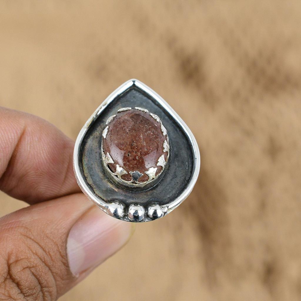 Natural Sunstone Gemstone 925 Sterling Silver Promise Adjustable Ring For Girls