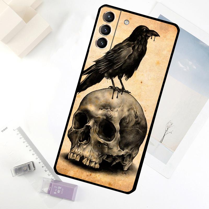 Skull Crow Flower Phone Case For Samsung Galaxy S20 FE S21 S22 S23 S24 S25 S26 Ultra S10 S25 Plus S25 FE Cover