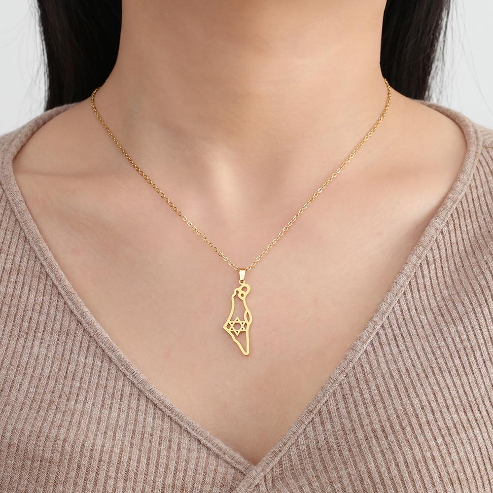 Xiaomi Jewish Israel Map Pendant Choker Chain Stainless Steel Gold Color Star of David Hexagram Necklace for Women Jewelry Gift