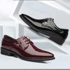 Mens Patent Leather Shoes Men Dress Shoes Lace Up Pointed Toe Wedding Business Party 2 Colors Big Size