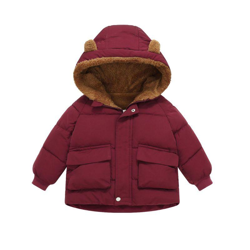 2-8 Years Kids Fleece-Lined Thickened Hooded Jacket Winter Coat