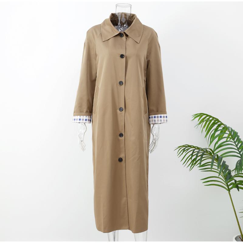 Подкладка из клетчатой ткани, однобортный лацкан с карманом, женские длинные рукава, универсальные длинные пальто, осеннее шикарное уличное пальто