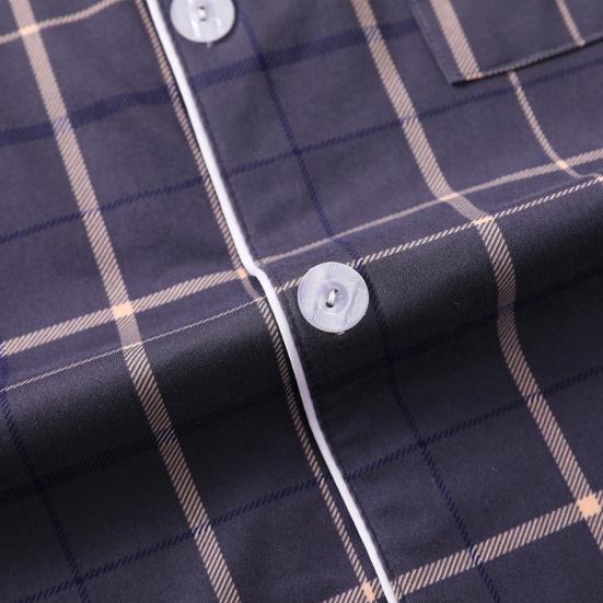 Комплект мужской пижамы из 2 предметов: топы с лацканами и длинными рукавами на пуговицах, эластичные брюки, комплект для сна с клетчатым принтом