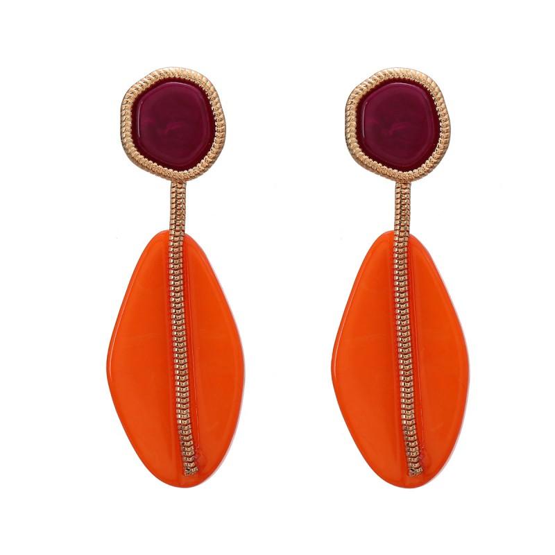 Geometric Resin Earrings Women Bohemian Style Statement Jewelry Alloy With Electroplating White Orange Color