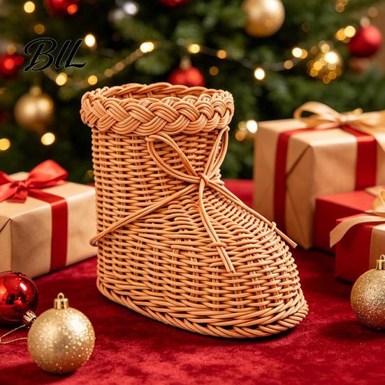 Решение для хранения на фестивале, Корзина в форме сапога из имитации ротанга, Декоративная корзина ручной плетения, Портативная корзина для подарков, Большая вместимость, Многоразовая