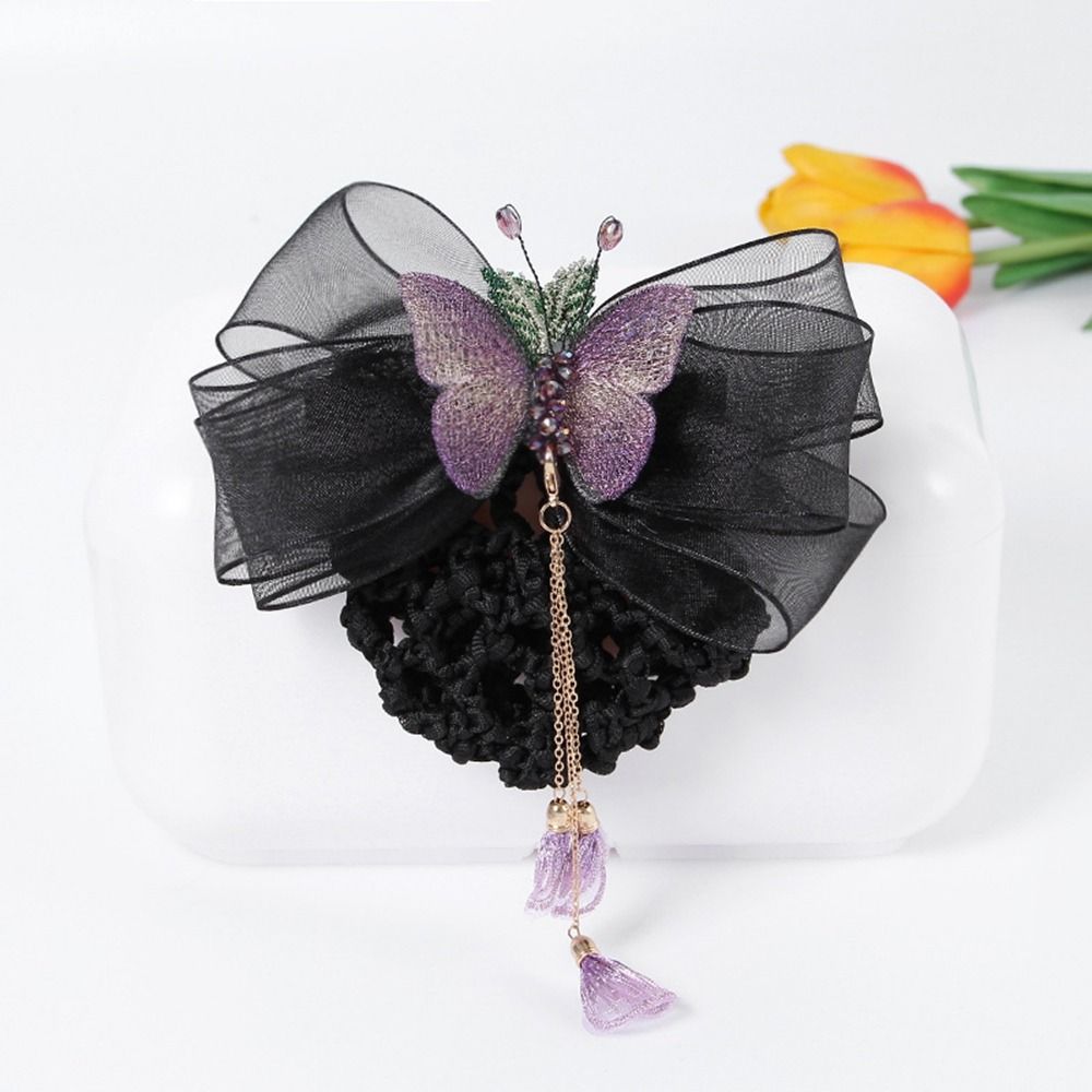 Flower Butterfly Professional Headdress Korean Bun Snood Women Spring Clips Hairgrips Cover Net