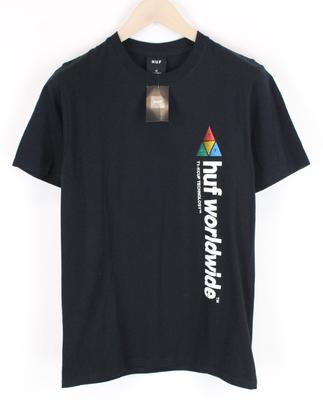 HUF S Men T-Shirt Navy Pure Cotton Short Sleeved Round Neck Logo Pullover Unisex T-Shirt