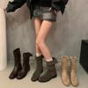 2024 Новые Туфли Женские Сапоги Женские Осенние Круглые Носки Замшевые Однотонные Короткие Ботинки На Блочном Каблуке Модные Сапоги Zapatos De Mujer