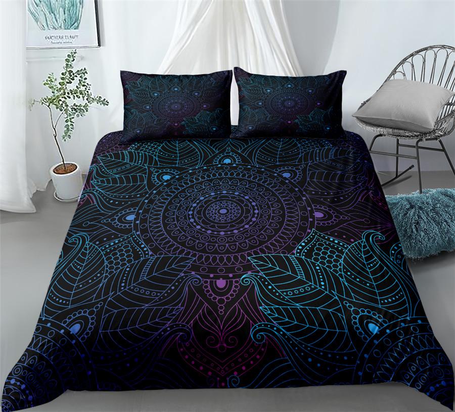Комплект постельного белья Black Mandala Boho King Queen Double Full Twin Single Size