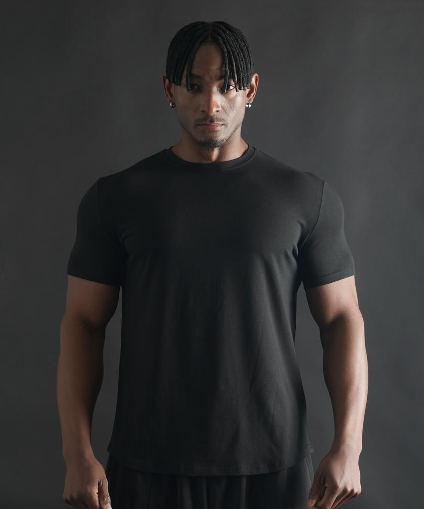 PHERMENON Muscle Fit Plain Modal Short Sleeve T-Shirt [Black]