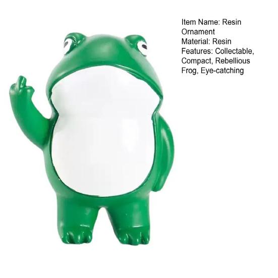 Flip-off Frog Figurine Resin Standing Frog Ornament Rebellious Middle Finger Mini Frog Statue for Home Office Desk Decoration