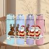 1PC Santa Deer Christmas 750ml Color Plastic Sports Water Bottle Leakproof Flip Straw Lid Suitable for Sports Office Home Use