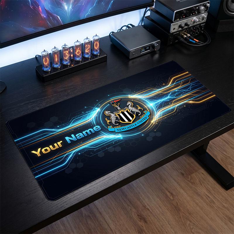 Newcastle United FC Custom Large Mouse Pad, Personalized Name Text Print, Football Logo Non‑Slip Desk Mat Gaming Gift