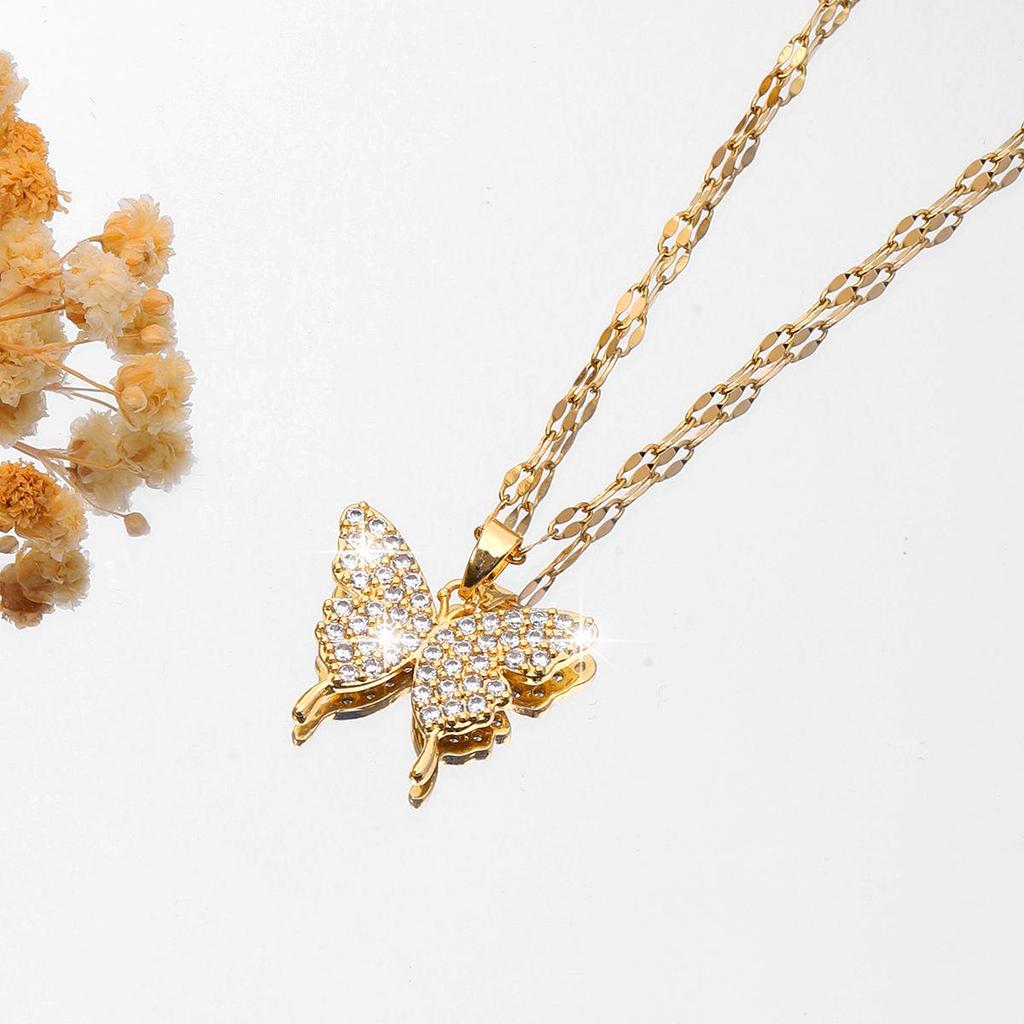 Шикарное не тускнеющее колье из титановой стали для женщин с уникальным дизайном и сверкающей медной подвеской