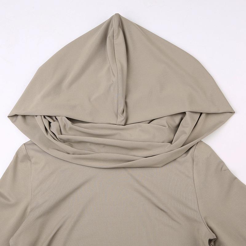 Футболка с капюшоном, женская, облегающая, с длинными рукавами, короткий топ