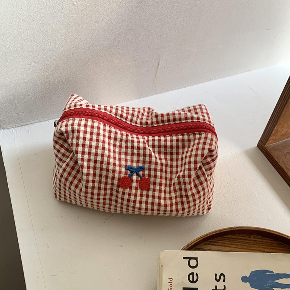 Multifunctional Cherry Cosmetic Bag Cotton Toiletry Bag Portable Travel Storage Bag Unisex