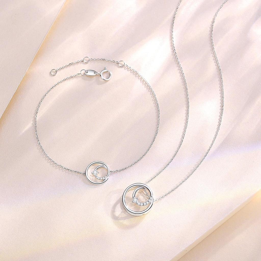 Natural Diamond Necklace Platinum Ring Double Ring Motif Natural Stone PT950 Day Christmas Anniversary Birthday Present Gift Wrapping Included