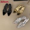 Fashion Footwear Low Heel Ladies Slippers Shoes Pointed Toe Fashion Metal Rivet Women Heeled Slides Slippers Female Sandals Shoes Pumps