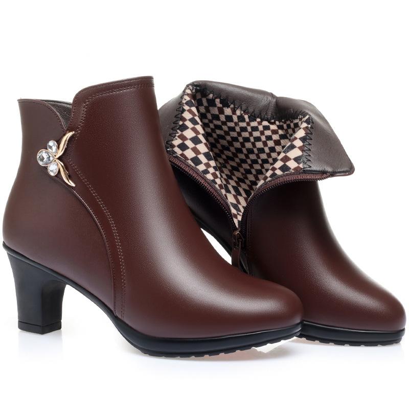 Модные женские ботинки на высоком каблуке 2025 Новые зимние ботинки Женские элегантные модные ботинки из толстой шерсти Теплые Модные ботинки для вечеринок Мама Женские ботильоны