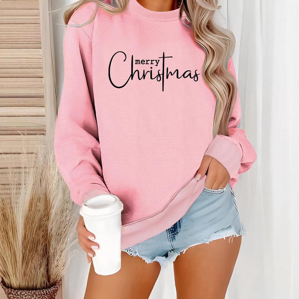 Women's Christmas Print Long-Sleeve Round Neck Pullover Sweater