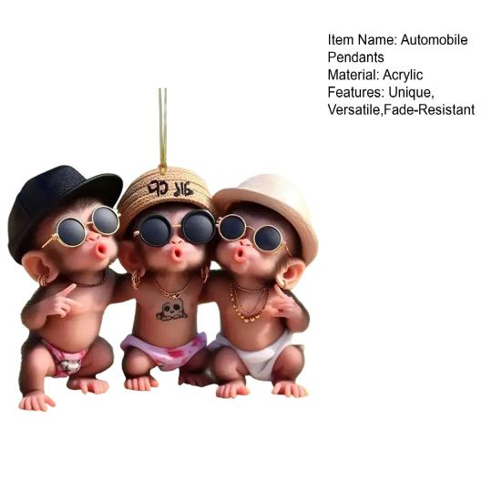 Monkey Car Hanging Pendants Acrylic 2D Car Charms for Backpack Keychain Cute Rearview Mirror Decoration Christmas Gift for Friends