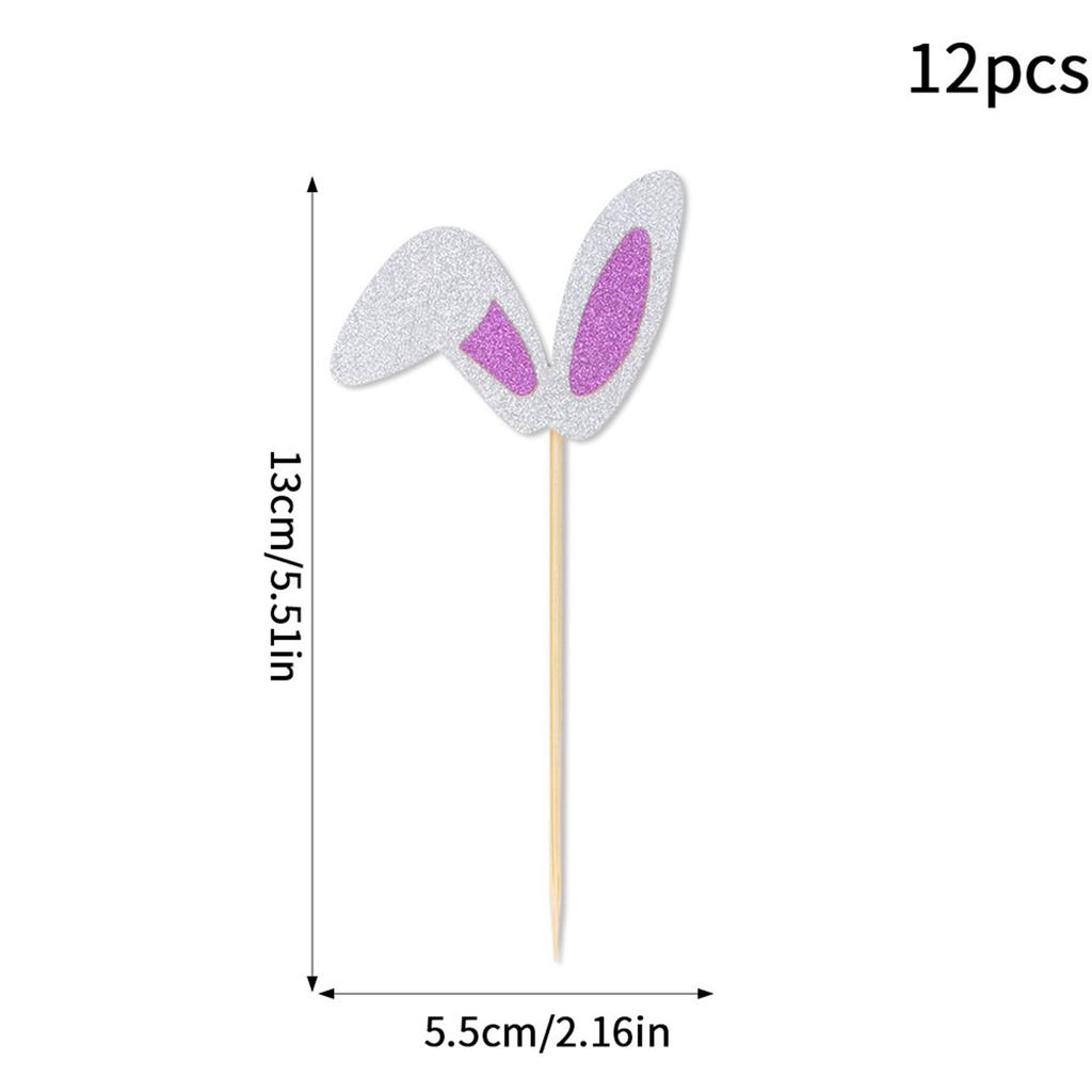 12Pieces Rabbits Ear Cupcake Toppers Easters Cake Decoration Set Easters Cake Picks Set Suitable for Party Celebration