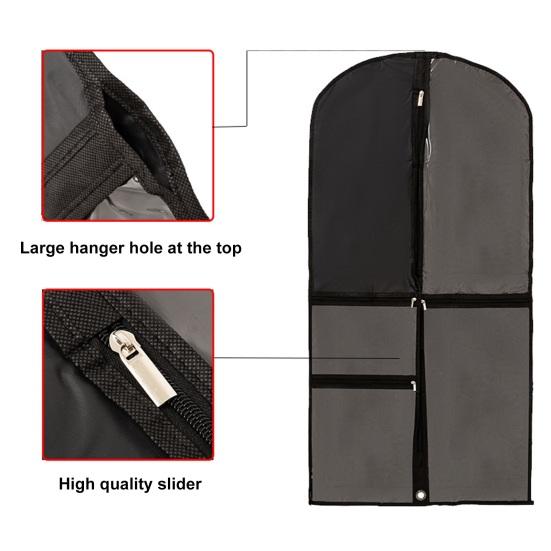Garment Bag Waterproof Dustproof Hanging Clothes Cover Multi-Pocket Design Zipper Closure Clothing Storage Bag