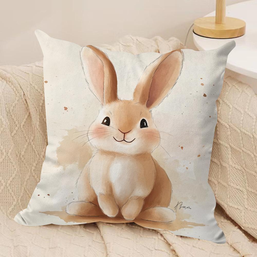 Cute Retro Bunny Cushion Cover Soft Plush Fabric DoubleSided Printed Cushion Covers for All Seasons Modern HomeDecor Gift