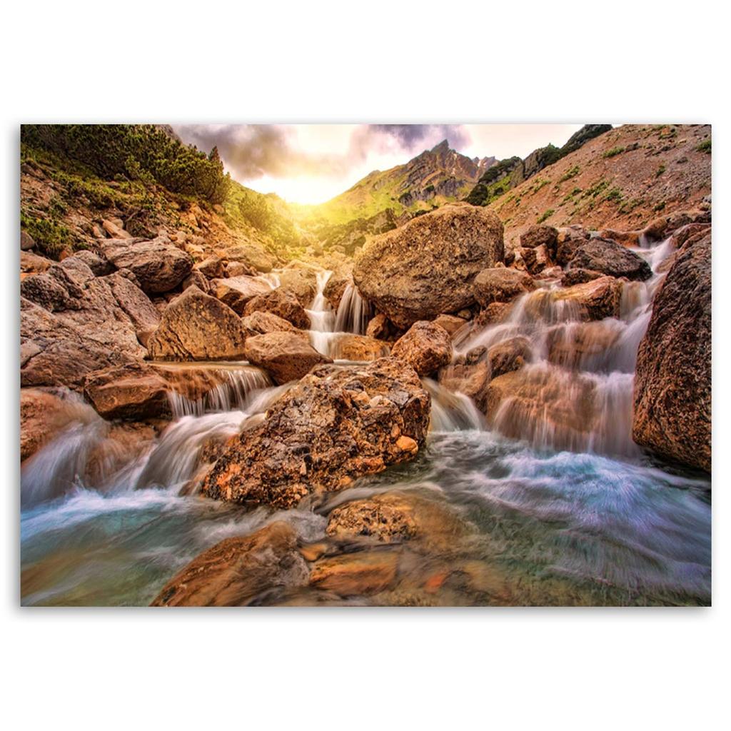 Canvas Print Waterfall Mountains Stone