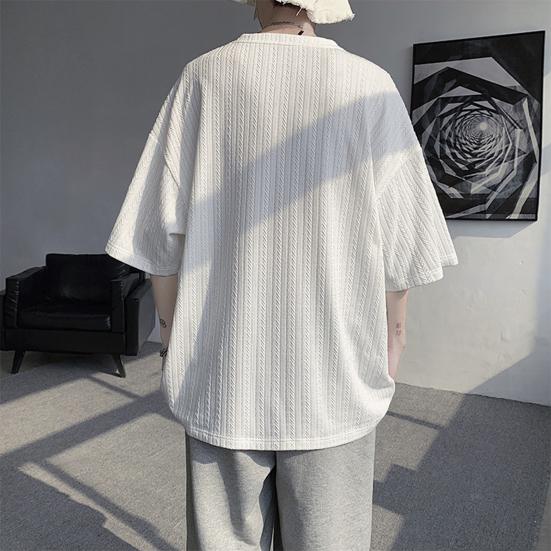 Мужская футболка с V-образным вырезом, коротким рукавом, текстурой с переплетением, однотонная свободная посадка, повседневные топы из ледяного шелка, повседневная одежда