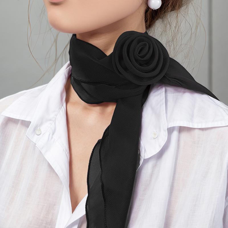 New Rose Chiffon Scarf Women Elegant Decorative Tie Ladies Solid Color Thin Silk Scarf Fashion Versatile Ribbon Scarf 140*14cm