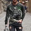 Skull 3D Printed Streetwear Men's T-Shirts Long Sleeve Round-Neck Horror Halloween Man Tops Loose Gothic Round-Neck Tees T Shirt