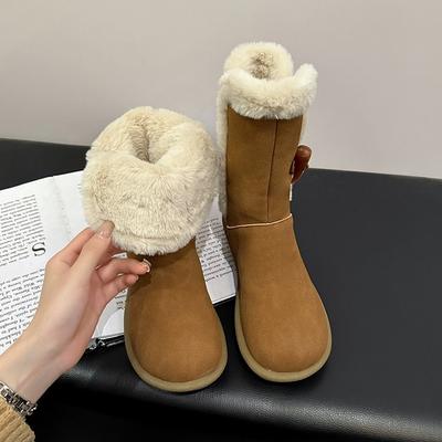 Ботинки-дутики средней длины на толстой подошве с пряжкой-рогом, женские новые бархатные утолщенные теплые и нескользящие хлопковые ботинки