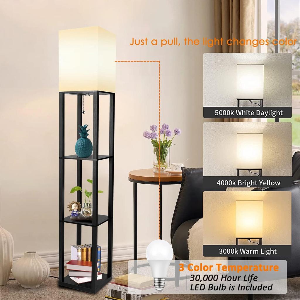 Современный торшер с полками, Торшер-полка со светодиодной лампой, Угловая лампа-витрина для спальни, офиса, Белый льняной абажур