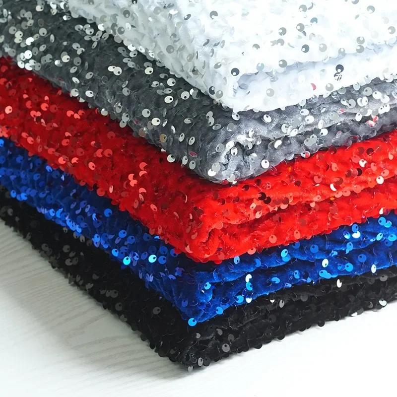 100x125 см эластичная мягкая бархатная ткань с пайетками платье танцевальное платье ювелирные изделия оптовая продажа ткань для самостоятельного шитья одежды материал 5 мм бисер