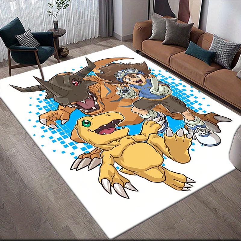 Digimon Themed Anti-Slip Rug, Rectangular Carpet for Living Room, Bedroom, Sofa Area & Game Zone, Ideal Home Decoration