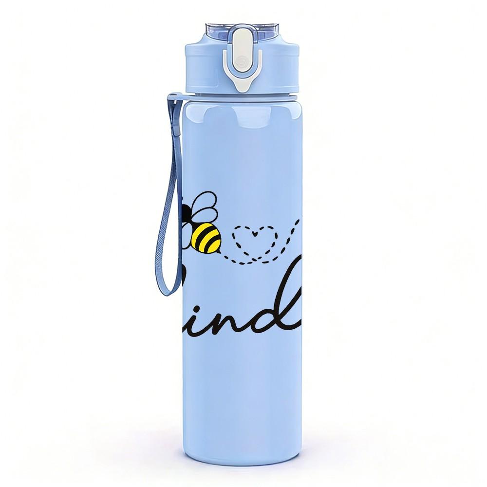 1PC Bee Kind Bumblebee Motivational Print 750ml Color Plastic Sports Water Bottle Leakproof Flip Straw Lid Suitable for Sports Office Home Use