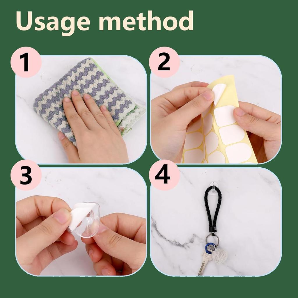 30 PCS Clear Adhesive Wall Hooks - Transparent Acrylic, Reble & Non - Marking. Ideal for Kitchen, Bath, Bedroom & Office