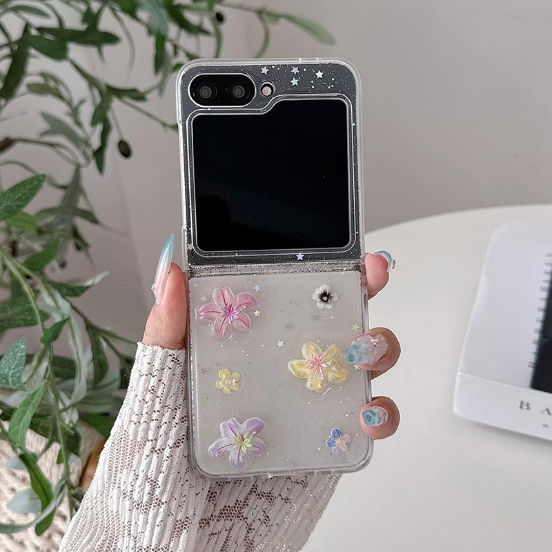 Прозрачный блестящий милый чехол-цветок для Samsung Galaxy Z Flip 8 7 6 5 4 Z Flip7 Flip6 Чехол с цепочкой Корейские чехлы Жесткий Funda