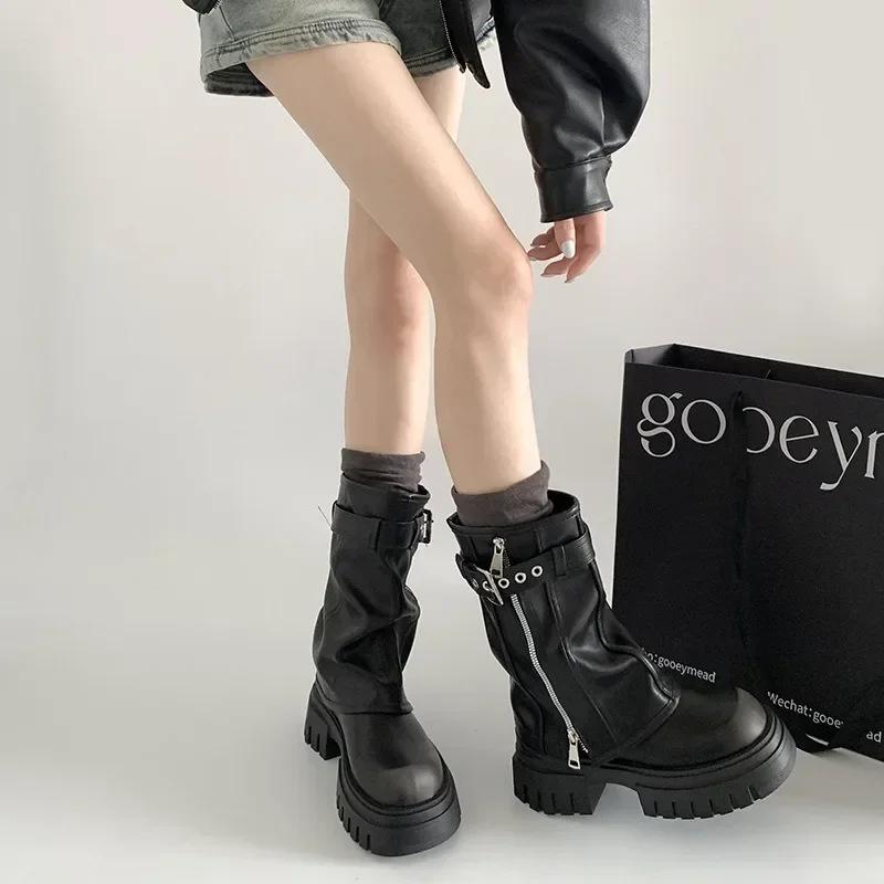 Женские сапоги коричневого цвета в британском стиле на толстой подошве, новые осенние, увеличивающие рост, на платформе, в стиле ретро, удобные, нескользящие, рыцарские сапоги