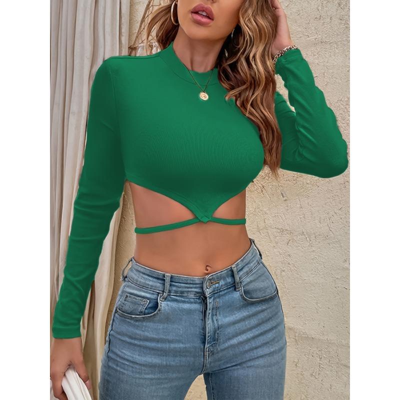 Женские пуловеры, приталенный крой, ультракороткий вязаный топ с высоким воротником и длинными рукавами
