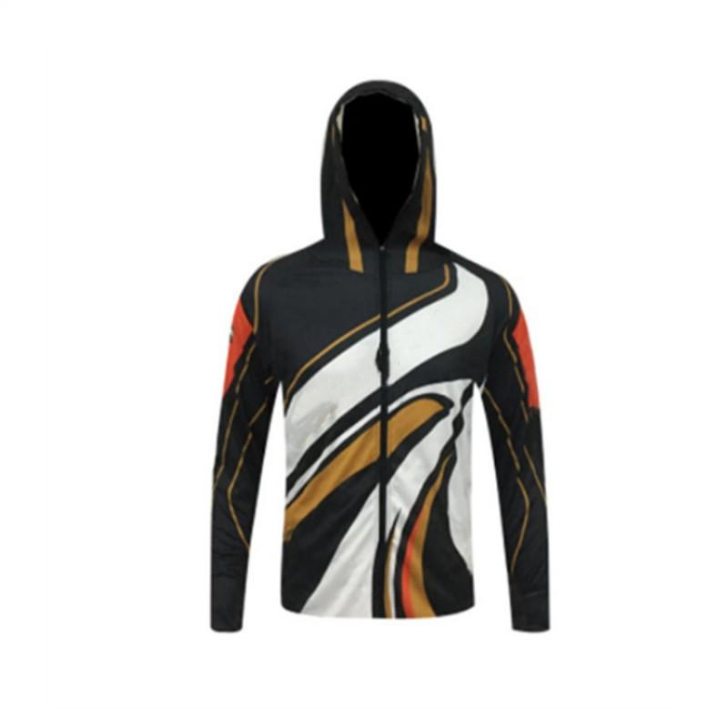 Mens Long Sleeve Hooded Fishing Shirt UV Protection Breathable Quick Dry Outdoor Sportswear