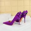 Fashionable Banquet High Heels Slim Heels Women's Shoes Shallow Mouth Pointed Toe, Back Bow Single Shoes