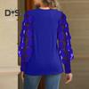 Женские топы с круглым вырезом, сетчатые, с ажурными буфами, с длинными рукавами, однотонные, универсальные, стильные, блузки