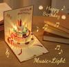 Birthday card with 3D light music pop-up cake creative greeting card gift message CARDS for happy birthday party